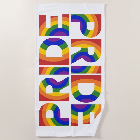 PRIDE Bold Geometric Rainbow Typografie Strandtuch (Vorderseite)