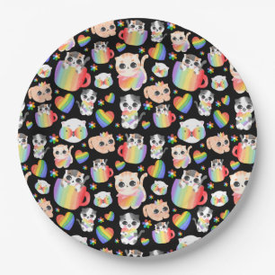 Pride cat and rainbow hearts seamless pattern pappteller