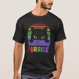 Pride Cat Purride Gay Lgbtq Rainbow Flag Retro Sto T-Shirt