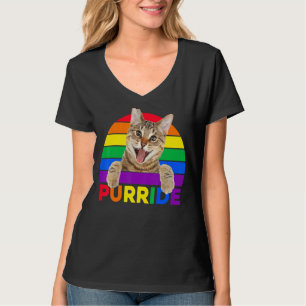 Pride Cat Purride Gay Lgbtq Rainbow Retro Style T-Shirt