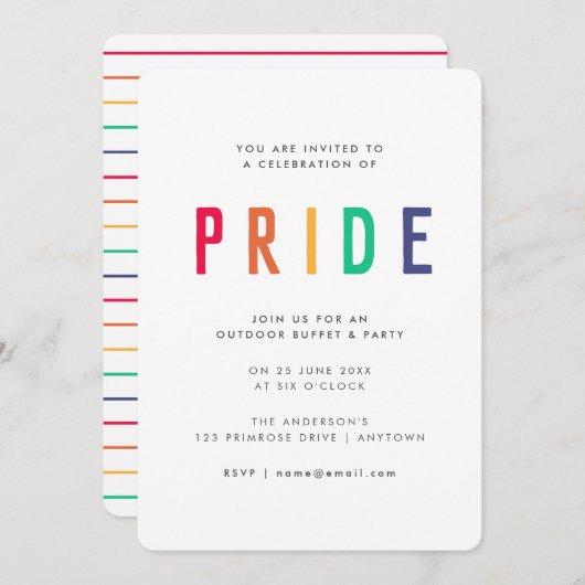 Pride Celebration | LGBTQ Gay Modern Rainbow Party Einladung (Vorne/Hinten)