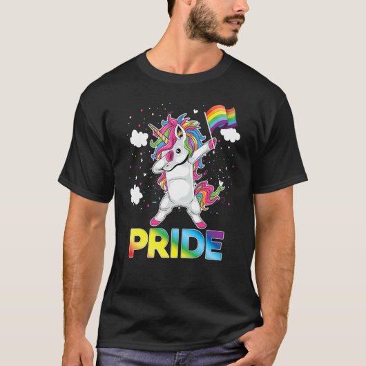 Pride Dabbing Unicorn LGBT Pride Gay Lesbian Rainb T-Shirt (Vorderseite)