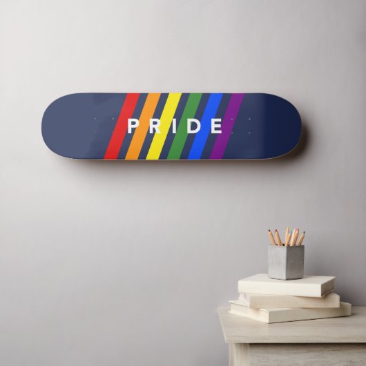 PRIDE Diagonal LGBT Rainbow Stripes on Navy Blue Skateboard (Wandkunst (Horz))