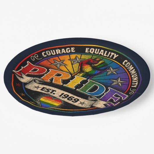 Pride Est. 1969 Pappteller (Schrägansicht)
