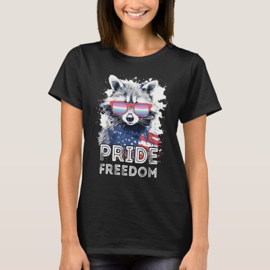 Pride Freedom Raccoon Genderfrith Sunglasses Flag T-Shirt (Vorderseite)
