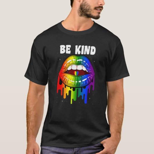 Pride Gay Be Kind Lesbisch LGBT Rainbow Lips Graph T-Shirt (Vorderseite)