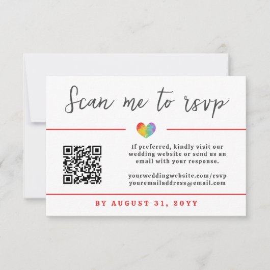 Pride Heart Gay Lesbian Wedding QR Code Online RSVP Karte (Vorderseite)