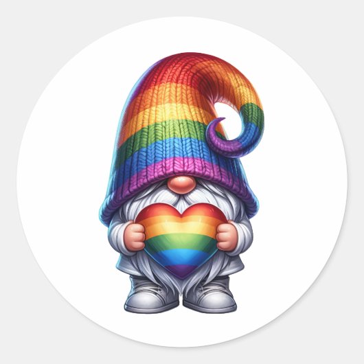 Pride Heart Gnome Runder Aufkleber (Vorderseite)