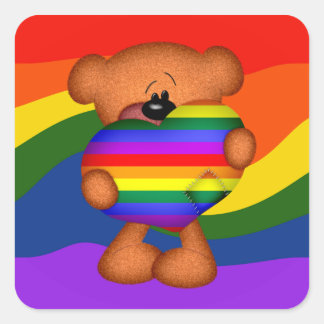 Pride Heart Teddy Bar Quadratischer Aufkleber