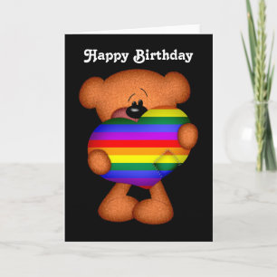 Pride Heart Teddy Bear Happy Birthday Karte