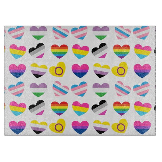 Pride Hearts Glas Cutting Board Schneidebrett (Vorderseite)