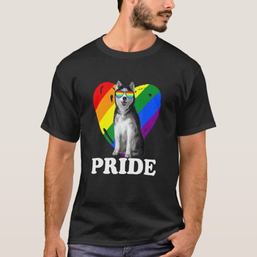 Pride Husky LBGT mit Herz belastet T-Shirt (Vorderseite)