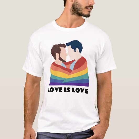 Pride LGBT Gay Liebe ist Liebe Männer vor Regenbog T-Shirt (Vorderseite)