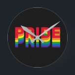 Pride lgbt lgbtq queer gay rainbow retro black runde wanduhr<br><div class="desc">Pride lgbt lgbtq queer gay rainbow retro colors black wall Clock</div>