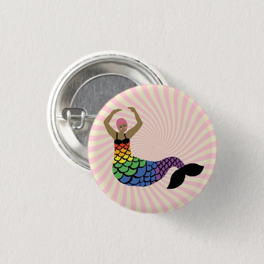 Pride Mermaid Rainbow Flag Schwanz LGBTIQ Party Button (Vorne & Hinten)