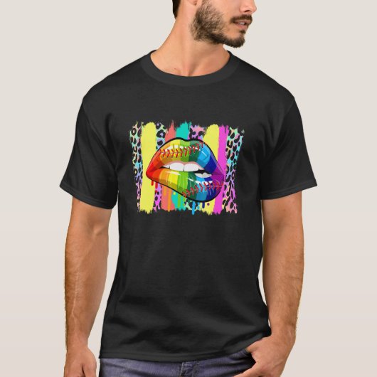 Pride Month Baseball Rainbow Lips T-Shirt (Vorderseite)