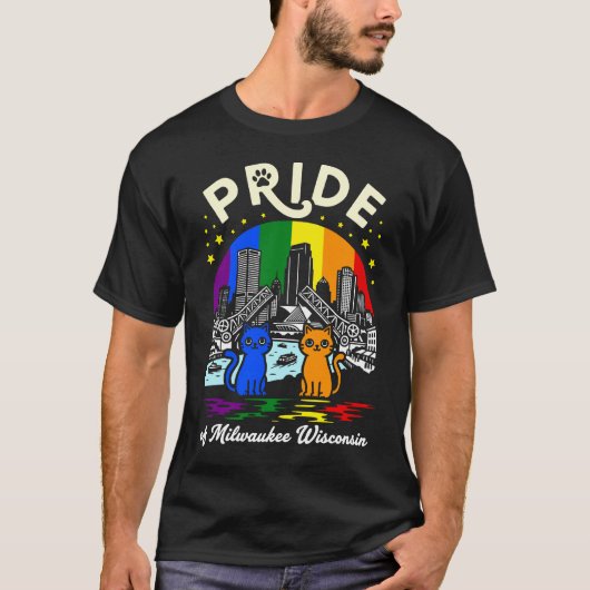 Pride of Milwaukee City Wisconsin Cats Rainbow Fla T-Shirt (Vorderseite)