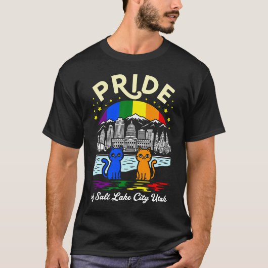 Pride of Salt Lake City Utah Cats Rainbow Flag T-Shirt (Vorderseite)