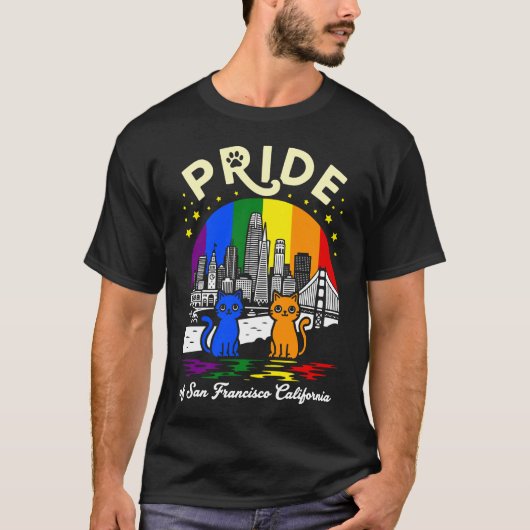 Pride of San Francisco City California Cats Rainbo T-Shirt (Vorderseite)