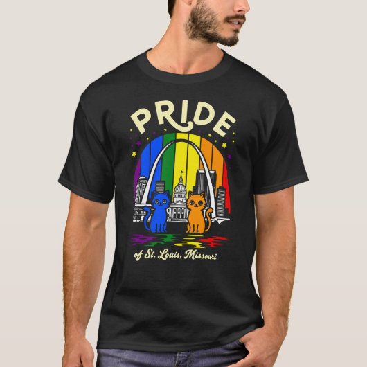 Pride of St. Louis City Missouri Cats Rainbow Fla T-Shirt (Vorderseite)