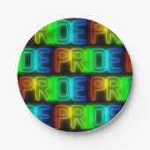 Pride Pattern Neon Rainbow Flag LGBT Typografie Pappteller (Vorderseite)