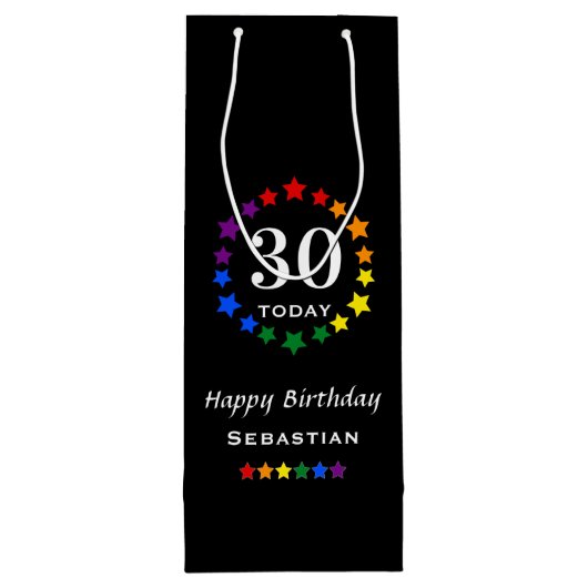 Pride Rainbow Black 30 Heute oder jedes Alter Gebu Geschenktüte Für Weinflaschen (Rückseite)