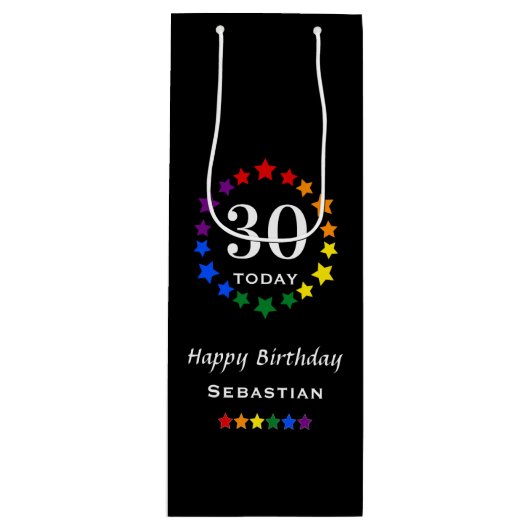 Pride Rainbow Black 30 Heute oder jedes Alter Gebu Geschenktüte Für Weinflaschen (Vorderseite)