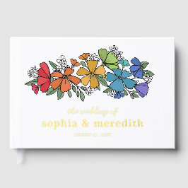 Pride Rainbow Blume Gold LGBTQ Hochzeit Gästebuch