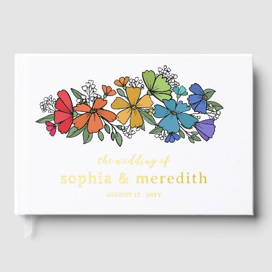 Pride Rainbow Blume Gold LGBTQ Hochzeit Gästebuch (Vorderseite)