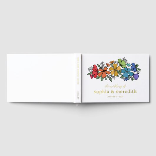 Pride Rainbow Blume Gold LGBTQ Hochzeit Gästebuch (Voll)