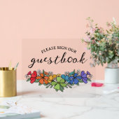 Pride Rainbow Blume LGBT Sign Guestbook Acrylschild (Hochzeit)