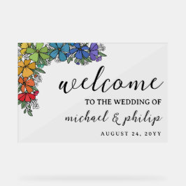 Pride Rainbow Blume LGBT Wedding Willkommen Acrylschild