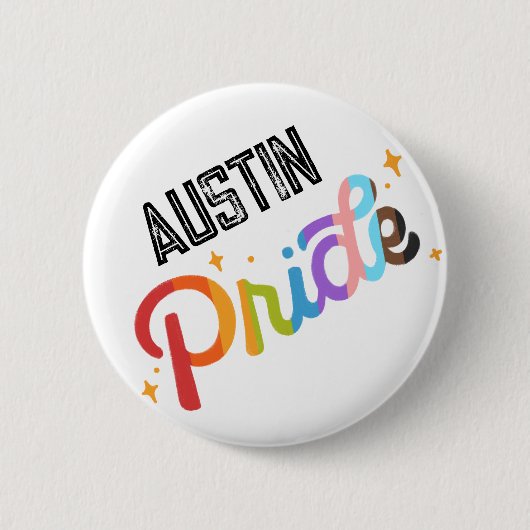 Pride Rainbow Button mit City Briefmarke - Austin (Vorderseite)