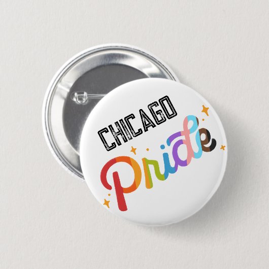 Pride Rainbow Button mit City Briefmarke - Chicago (Vorne & Hinten)