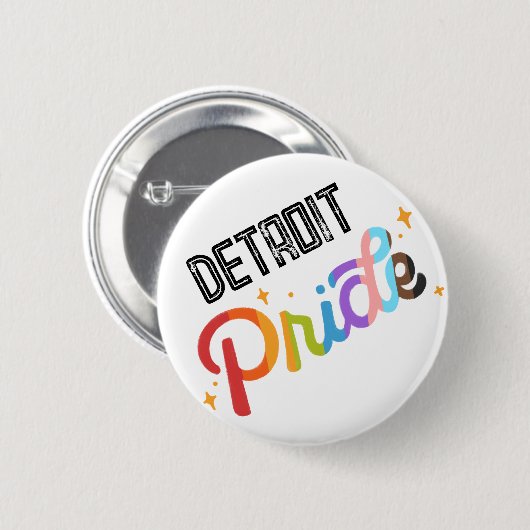 Pride Rainbow Button mit City Briefmarke - Detroit (Vorne & Hinten)