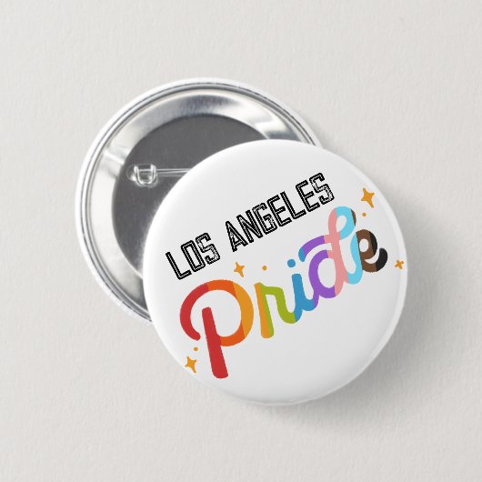 Pride Rainbow Button mit City Briefmarke - Los Ang (Vorne & Hinten)