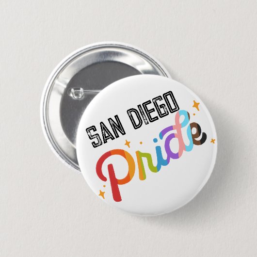 Pride Rainbow Button mit City Briefmarke - San Die (Vorne & Hinten)