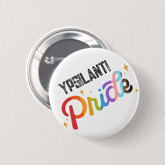 Pride Rainbow Button mit City Briefmarke - YPSILAN (Vorne & Hinten)