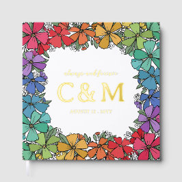 Pride Rainbow Floral Wreath Gold LGBTQ Hochzeit Gästebuch