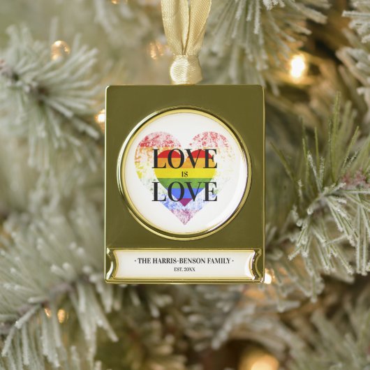 Pride Rainbow Heart Gay lesbian LGBT Familie Banner-Ornament Gold (Baum)