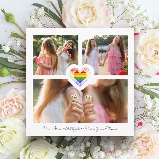 Pride Rainbow Heart Lesbian Gay Wedding 3 Fotos Save The Date