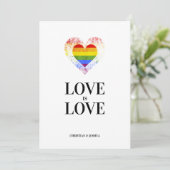 Pride Rainbow Heart Lesbian Gay Wedding Einladung (Stehend Vorderseite)