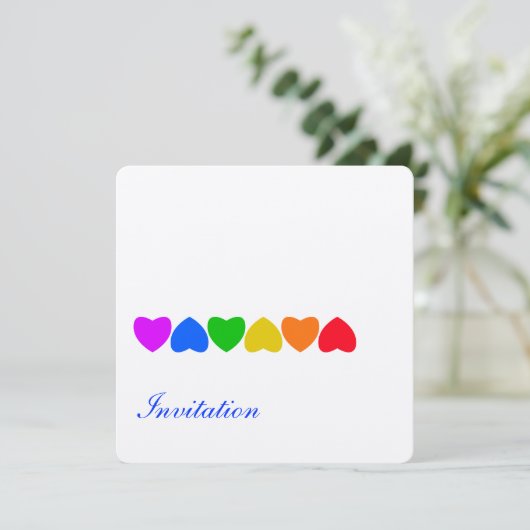 Pride Rainbow Heart Line Einladung (Stehend Vorderseite)