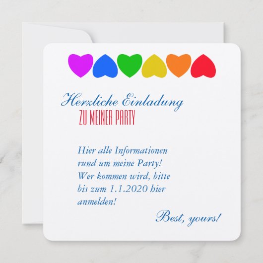 Pride Rainbow Heart Line Einladung (Rückseite)