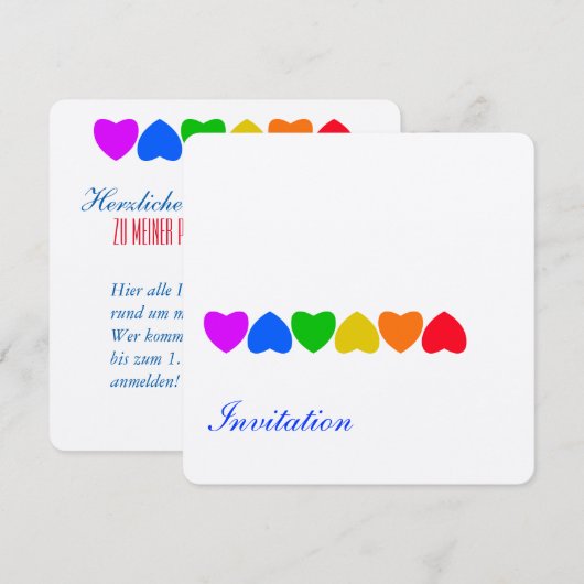 Pride Rainbow Heart Line Einladung (Vorne/Hinten)