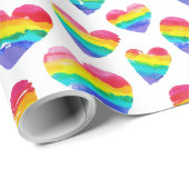Pride Rainbow Hearts White Geschenkpapier (Rolleneckpunkt)