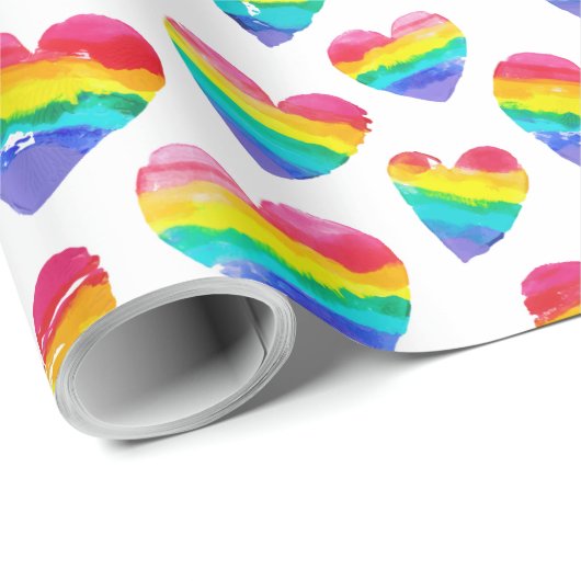 Pride Rainbow Hearts White Geschenkpapier (Rolleneckpunkt)