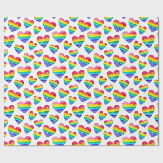 Pride Rainbow Hearts White Geschenkpapier (Flach)