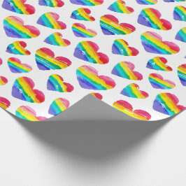 Pride Rainbow Hearts White Geschenkpapier