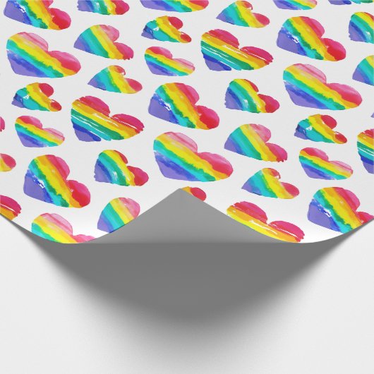 Pride Rainbow Hearts White Geschenkpapier (Ecke)
